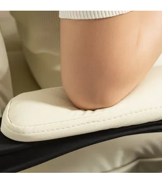 Silla de Escritorio con Reposapiés Respaldo Reclinable Acolchado Grueso Tapizada en Cuero Sintético Beige