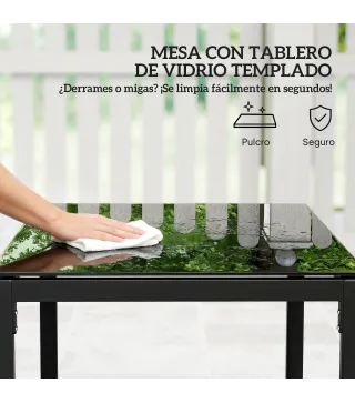 Conjunto de Muebles de Jardín de Ratán Sintético con 2 Sillas con Cojines Extraíbles y Mesa con Tablero de Vidrio Crema