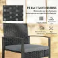 Conjunto de Muebles de Jardín de Ratán Sintético con 2 Sillas con Cojines Extraíbles y Mesa con Tablero de Vidrio Gris
