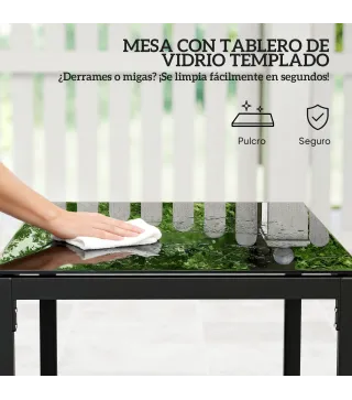 Conjunto de Muebles de Jardín de Ratán Sintético con 2 Sillas con Cojines Extraíbles y Mesa con Tablero de Vidrio Gris