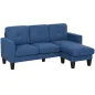 Sofá Chaise Longue Reversible con Estructura de Acero Tapizado en Chenilla 186x130x84cm Azul