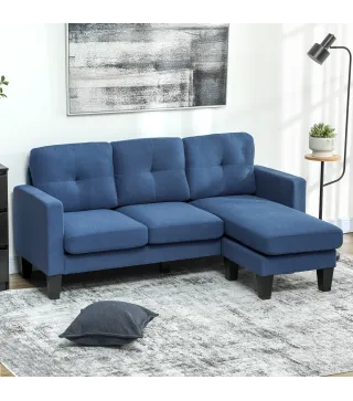 Sofá Chaise Longue Reversible con Estructura de Acero Tapizado en Chenilla 186x130x84cm Azul