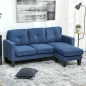 Sofá Chaise Longue Reversible con Estructura de Acero Tapizado en Chenilla 186x130x84cm Azul
