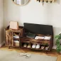 Banco Zapatero Industrial con Asiento Acolchado Compartimento Oculto Estantes Puertas 127x35x59 cm Marrón Rústico