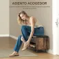 Banco Zapatero Industrial con Asiento Acolchado Compartimento Oculto Estantes Puertas 127x35x59 cm Marrón Rústico
