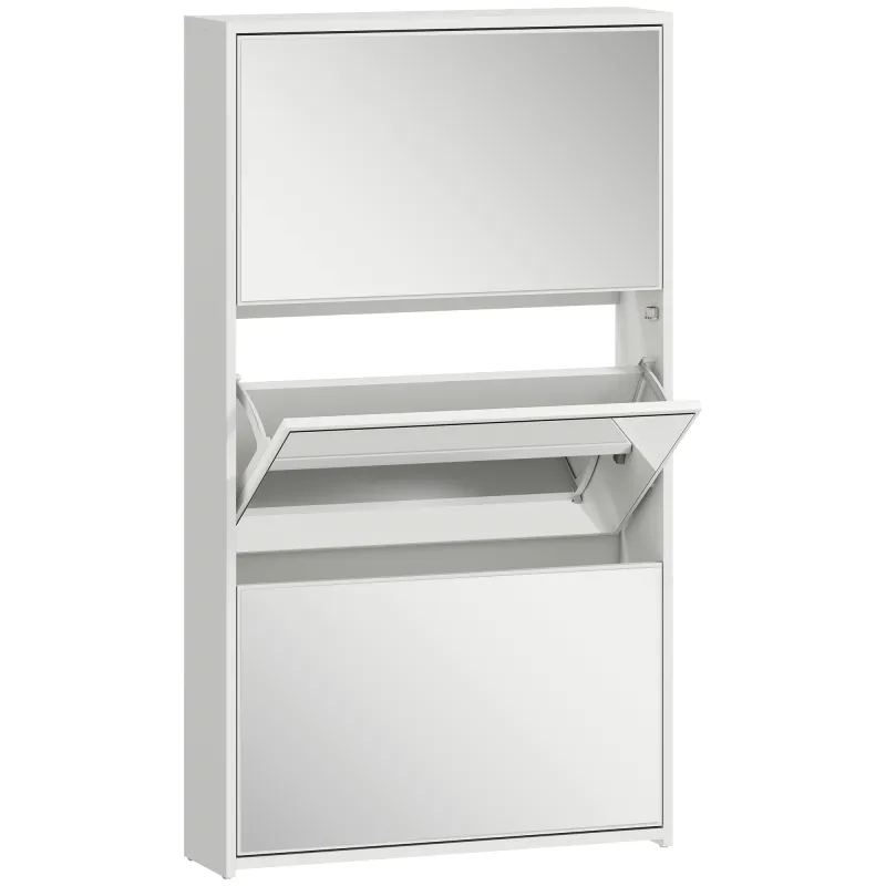 Zapatero Entrada Recibidor con 3 Puertas con Espejo Zapatero Estrecho para 9 Pares de Zapatos 65x17x114,5 cm Blanco