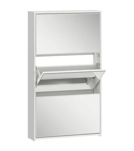 Zapatero Entrada Recibidor con 3 Puertas con Espejo Zapatero Estrecho para 9 Pares de Zapatos 65x17x114,5 cm Blanco