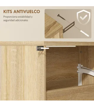 Zapatero Estrecho con Espejo y 4 Puertas Abatibles para 12 Pares de Zapatos 63x17x146 cm Natural