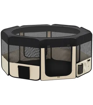 Parque Plegable para Perros y Gatos Corralito Portátil para Animales Pequeños Impermeable de Tela Oxford Ø90x41 cm Negro