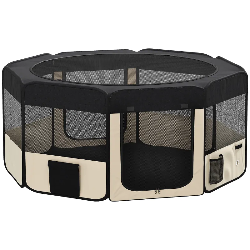 Parque Plegable para Perros y Gatos Corralito Portátil para Animales Pequeños Impermeable de Tela Oxford Ø90x41 cm Negro