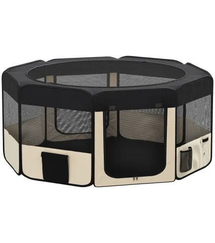 Parque Plegable para Perros y Gatos Corralito Portátil para Animales Pequeños Impermeable de Tela Oxford Ø90x41 cm Negro