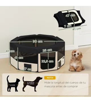 Parque Plegable para Perros y Gatos Corralito Portátil para Animales Pequeños Impermeable de Tela Oxford Ø90x41 cm Negro