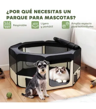 Parque Plegable para Perros y Gatos Corralito Portátil para Animales Pequeños Impermeable de Tela Oxford Ø90x41 cm Negro