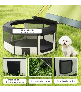 Parque Plegable para Perros y Gatos Corralito Portátil para Animales Pequeños Impermeable de Tela Oxford Ø90x41 cm Negro