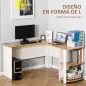 Mesa de Ordenador PC Escritorio con Estantes para Oficina Hogar Tipo Esquinera Forma L 136x130x72cm Madera