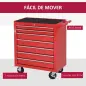 Carro de Herramientas con 7 Cajones y Ruedas Caja Taller Cerradura tipo Mueble de Almacenamiento 69x33x75cm Rojo