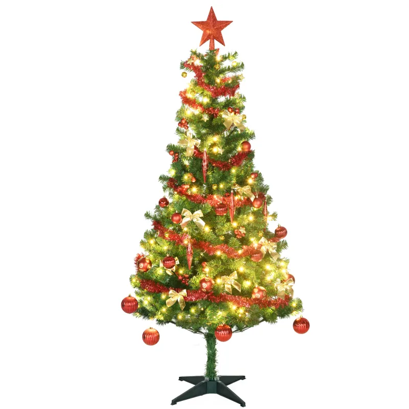 Árbol de Navidad Artificial de 480 Ramas con 150 Luces LED con 8 Modos y 100 Decoraciones Acero Ø86x180 cm Verde