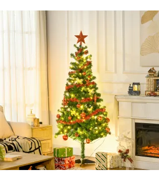 Árbol de Navidad Artificial de 480 Ramas con 150 Luces LED con 8 Modos y 100 Decoraciones Acero Ø86x180 cm Verde