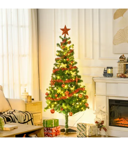 Árbol de Navidad Artificial de 480 Ramas con 150 Luces LED con 8 Modos y 100 Decoraciones Acero Ø86x180 cm Verde