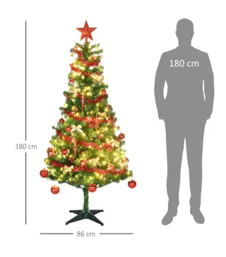 Árbol de Navidad Artificial de 480 Ramas con 150 Luces LED con 8 Modos y 100 Decoraciones Acero Ø86x180 cm Verde