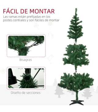 Árbol de Navidad Artificial de 480 Ramas con 150 Luces LED con 8 Modos y 100 Decoraciones Acero Ø86x180 cm Verde