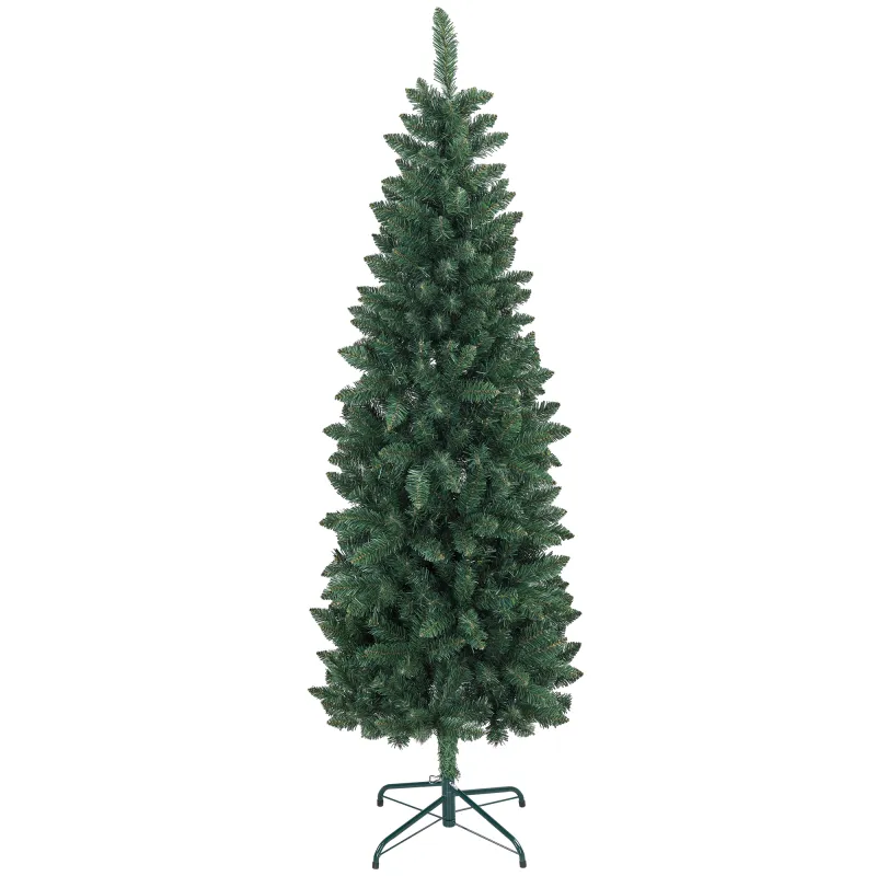 Árbol de Navidad Tipo Lápiz 183 cm con Base Plegable y 479 Ramas para Dormitorio Oficina Verde