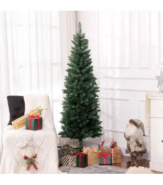 Árbol de Navidad Tipo Lápiz 183 cm con Base Plegable y 479 Ramas para Dormitorio Oficina Verde