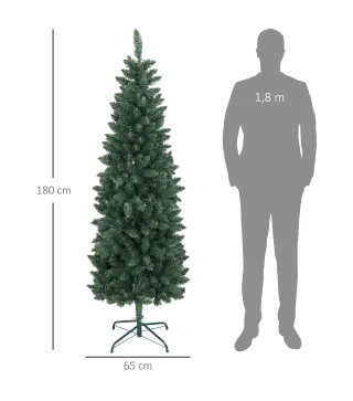 Árbol de Navidad Tipo Lápiz 183 cm con Base Plegable y 479 Ramas para Dormitorio Oficina Verde