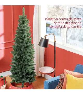 Árbol de Navidad Tipo Lápiz 183 cm con Base Plegable y 479 Ramas para Dormitorio Oficina Verde