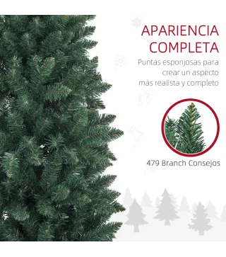 Árbol de Navidad Tipo Lápiz 183 cm con Base Plegable y 479 Ramas para Dormitorio Oficina Verde