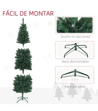 Árbol de Navidad Tipo Lápiz 183 cm con Base Plegable y 479 Ramas para Dormitorio Oficina Verde