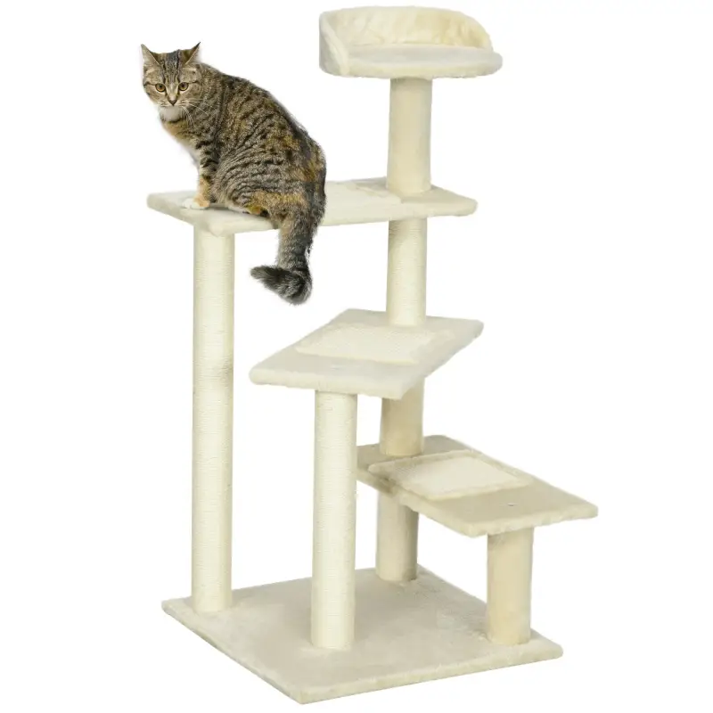 Árbol para Gato Rascador Grande 50x50x100 cm con Poste para Arañar Cama Plataformas con Manta de Sisal Terciopelo Beige
