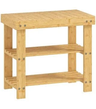 Banco Zapatero de Bambú de 3 Niveles para 4 Pares Zapatos 50x28x45 cm Natural
