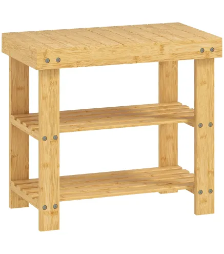 Banco Zapatero de Bambú de 3 Niveles para 4 Pares Zapatos 50x28x45 cm Natural