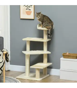 Árbol para Gato Rascador Grande 50x50x100 cm con Poste para Arañar Cama Plataformas con Manta de Sisal Terciopelo Beige