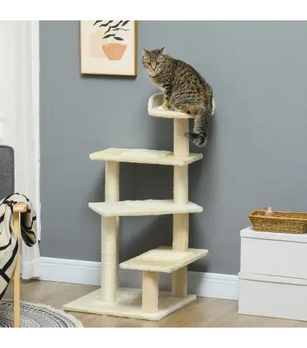 Árbol para Gato Rascador Grande 50x50x100 cm con Poste para Arañar Cama Plataformas con Manta de Sisal Terciopelo Beige