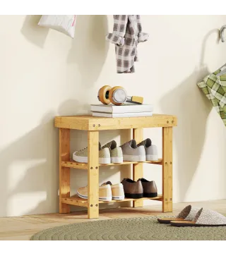 Banco Zapatero de Bambú de 3 Niveles para 4 Pares Zapatos 50x28x45 cm Natural
