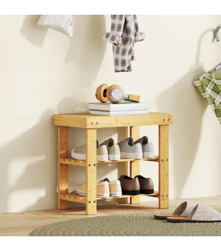 Banco Zapatero de Bambú de 3 Niveles para 4 Pares Zapatos 50x28x45 cm Natural