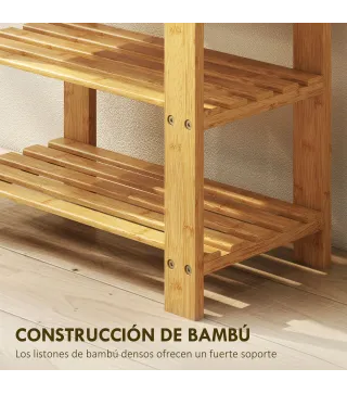 Banco Zapatero de Bambú de 3 Niveles para 4 Pares Zapatos 50x28x45 cm Natural