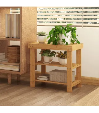 Banco Zapatero de Bambú de 3 Niveles para 4 Pares Zapatos 50x28x45 cm Natural