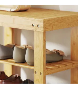 Banco Zapatero de Bambú de 3 Niveles para 4 Pares Zapatos 50x28x45 cm Natural