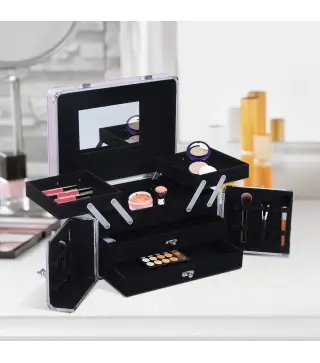 Maletín de Maquillaje Organizador Cosméticos Profesional Estuche para Maquillaje Caja de Belleza Portátil Varios Compart