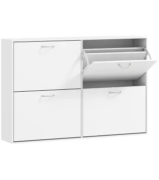 Mueble Zapatero Blanco Zapatero Moderno con 4 Cajones Abatibles para 16-24 Pares de Zapatos para Pasillo 120x24x81 cm