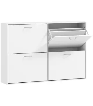Mueble Zapatero Blanco Zapatero Moderno con 4 Cajones Abatibles para 16-24 Pares de Zapatos para Pasillo 120x24x81 cm