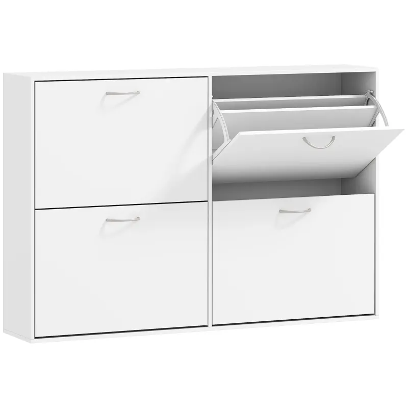 Mueble Zapatero Blanco Zapatero Moderno con 4 Cajones Abatibles para 16-24 Pares de Zapatos para Pasillo 120x24x81 cm