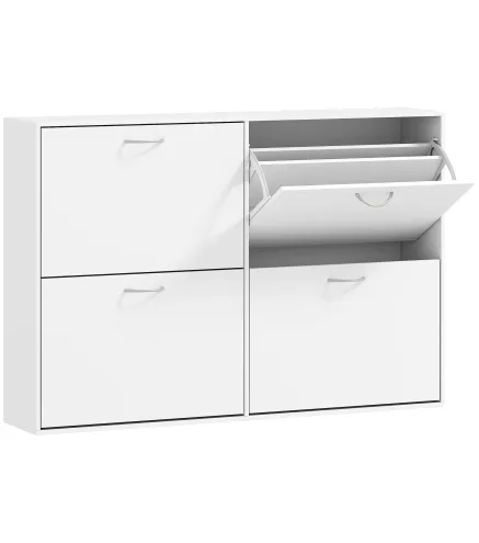 Mueble Zapatero Blanco Zapatero Moderno con 4 Cajones Abatibles para 16-24 Pares de Zapatos para Pasillo 120x24x81 cm