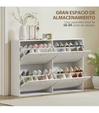 Mueble Zapatero Blanco Zapatero Moderno con 4 Cajones Abatibles para 16-24 Pares de Zapatos para Pasillo 120x24x81 cm