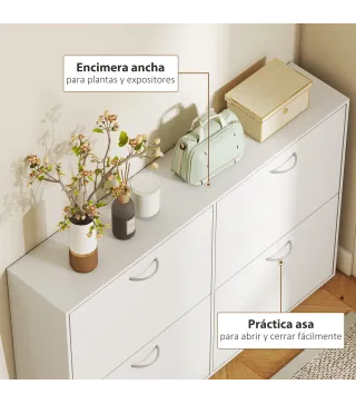 Mueble Zapatero Blanco Zapatero Moderno con 4 Cajones Abatibles para 16-24 Pares de Zapatos para Pasillo 120x24x81 cm