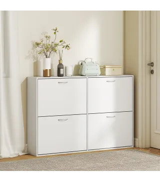 Mueble Zapatero Blanco Zapatero Moderno con 4 Cajones Abatibles para 16-24 Pares de Zapatos para Pasillo 120x24x81 cm