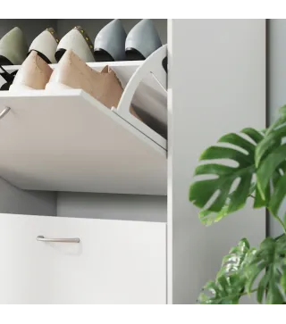 Mueble Zapatero Blanco Zapatero Moderno con 4 Cajones Abatibles para 16-24 Pares de Zapatos para Pasillo 120x24x81 cm